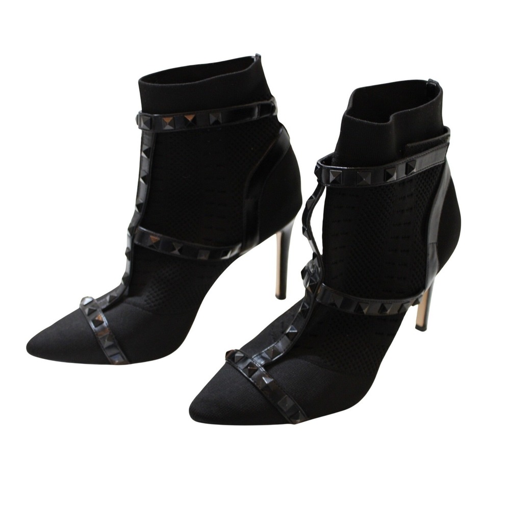 Jessica Simpson Luzetta Booties Womens 8.5 Black EUC Studded Caged Sock Boots - Picture 2 of 4